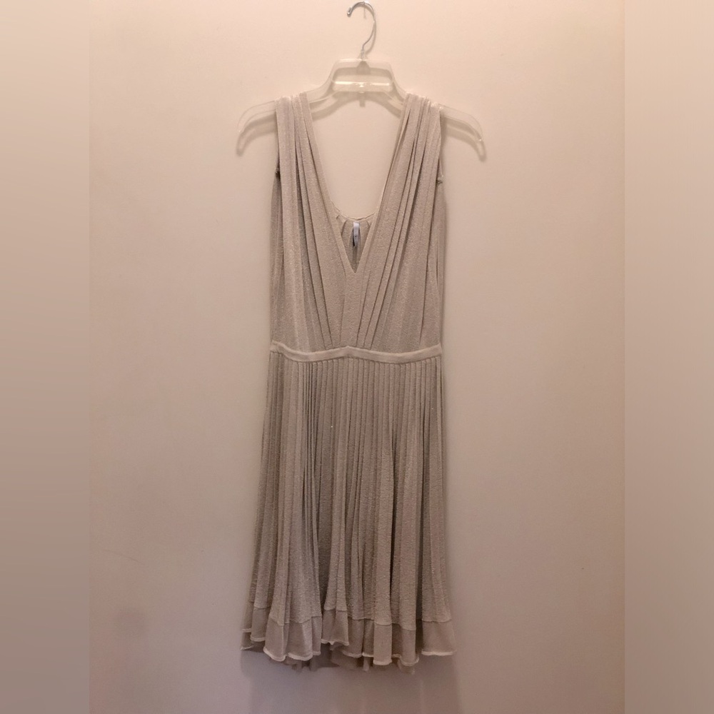 NWT IISLI Fan Dress Metallic Gold Designer Midi Dress size Medium